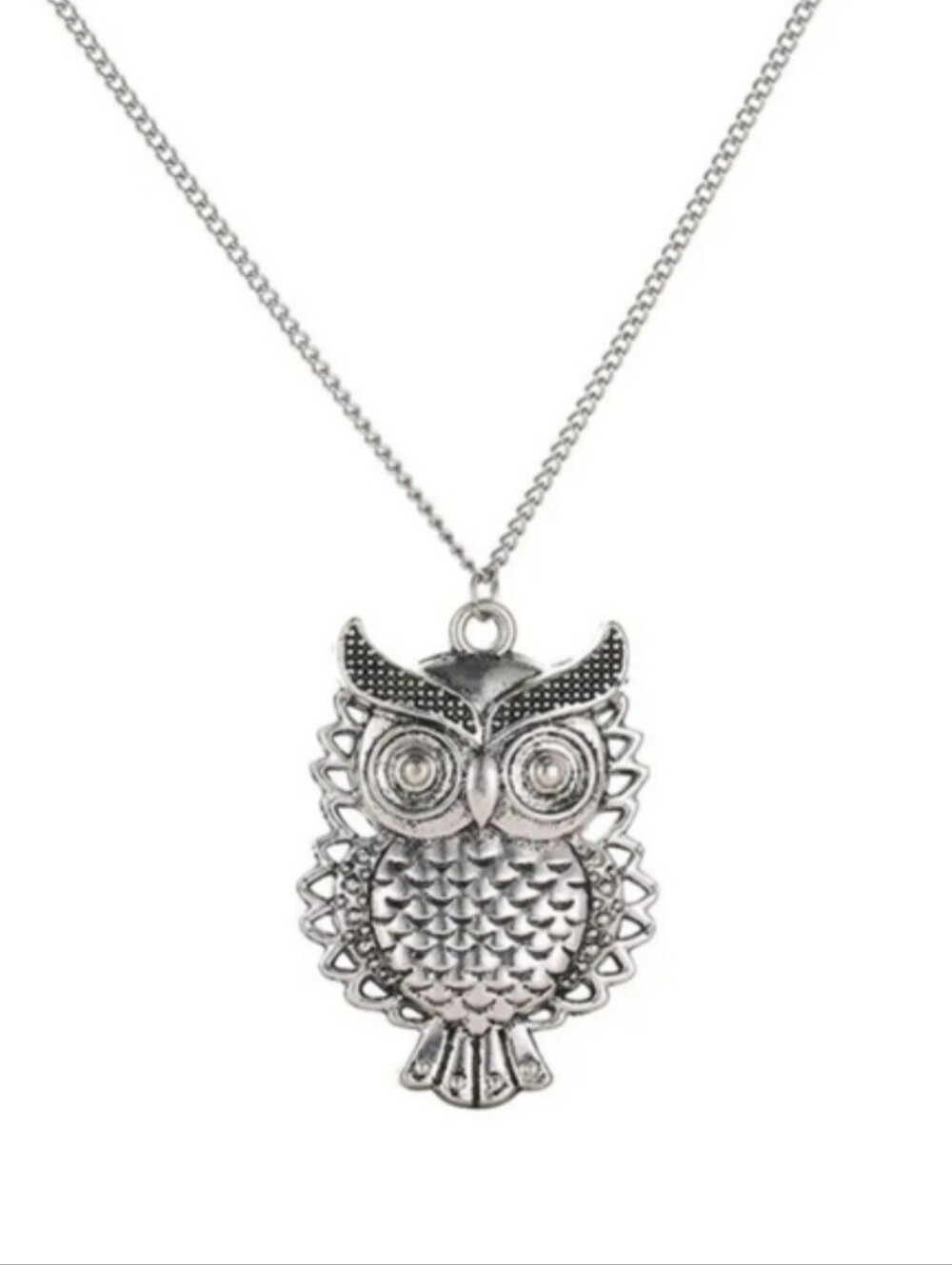 Silver Owl Pendant Long Sweater Chain Necklace